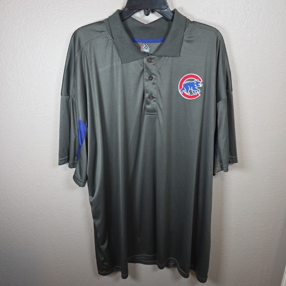 Chicago Cubs Polo Shirt Mens 4XL Gray Majestic MLB Logo